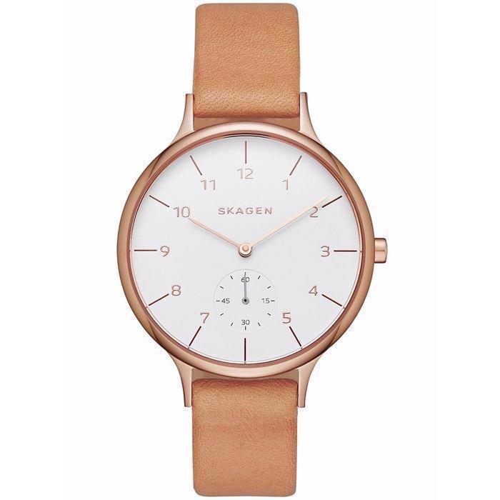 Image of Anita rosa forgyldt stål quartz med tre visere dame ur fra Skagen, SKW2405